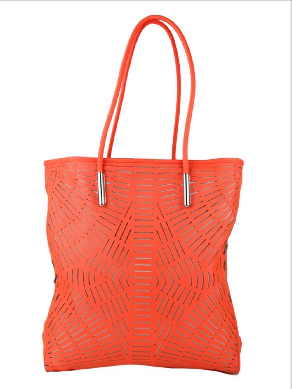 McQ by Alexander McQueen bright orange laser-cut leather tote silver hardware